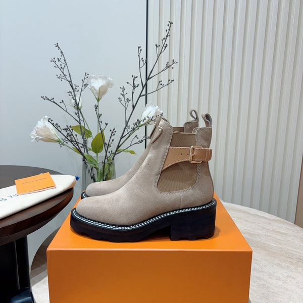 Stivaletto LV Beaubourg in pelle scamosciata grigio marrone
