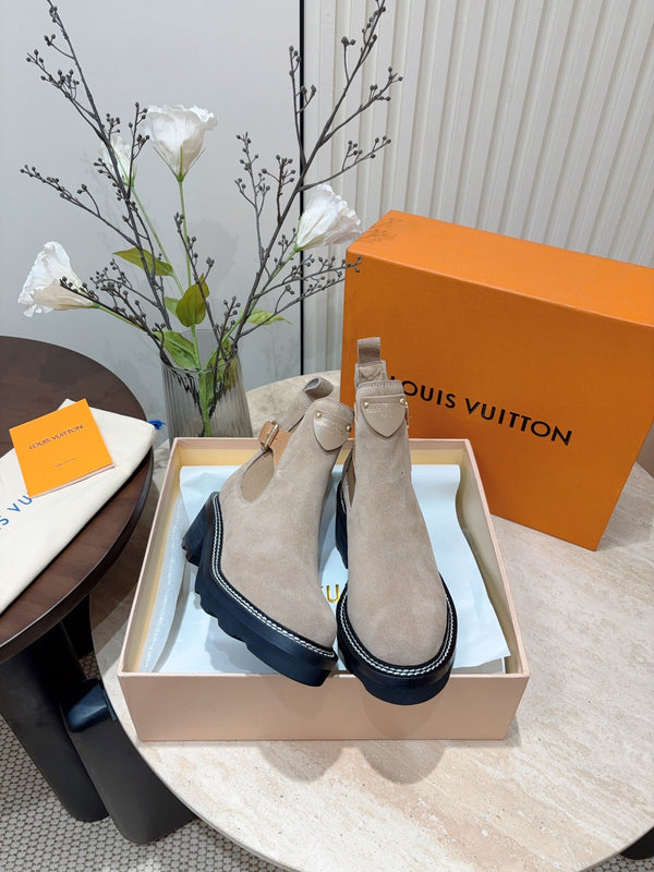 Stivaletto LV Beaubourg in pelle scamosciata grigio marrone