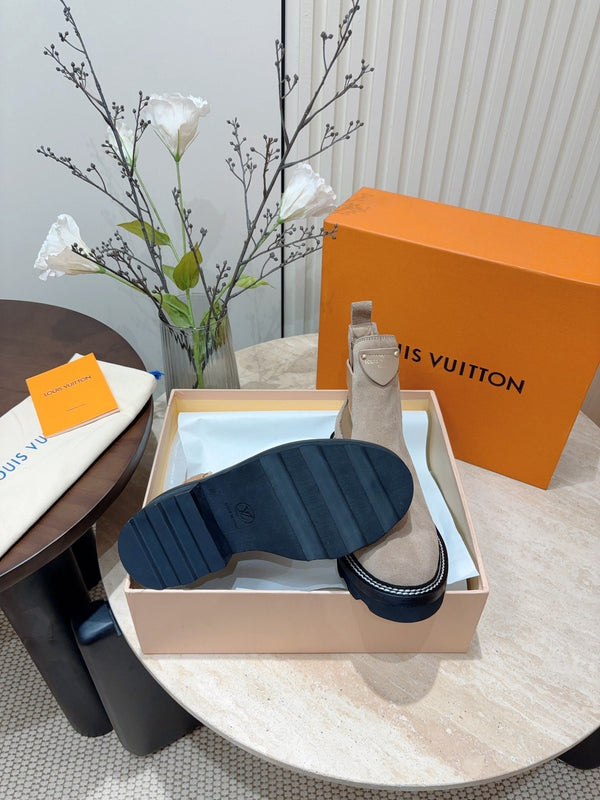 Stivaletto LV Beaubourg in pelle scamosciata grigio marrone