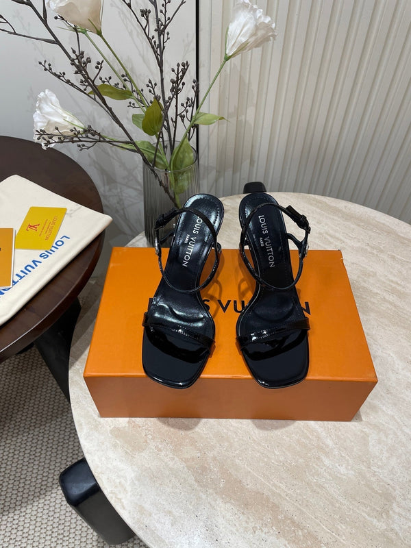 6AM HIGH SANDAL 95 MM IN BLACK PATENT LAMBSKIN