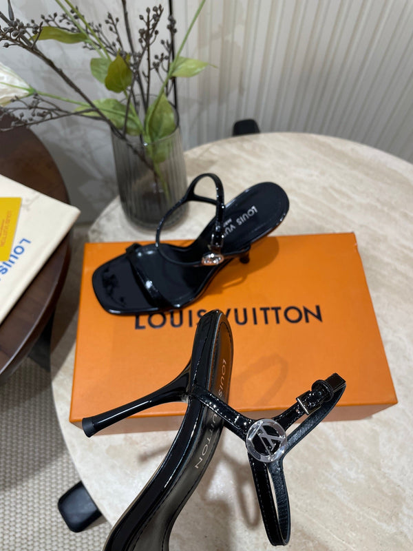 6AM HIGH SANDAL 95 MM IN BLACK PATENT LAMBSKIN