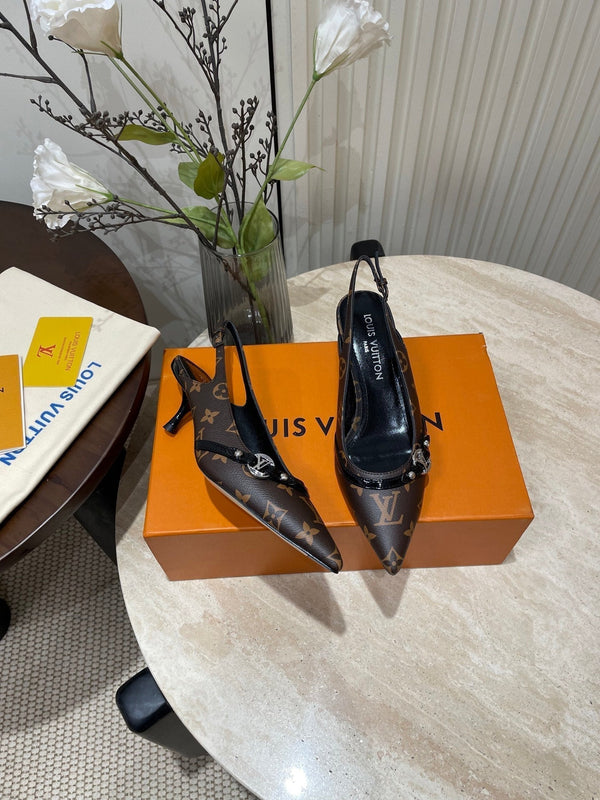 SLINGBACKS ALTI 5 CM IN PELLE DI VITELLO MONOGRAM MARRONE CIOCCOLATO