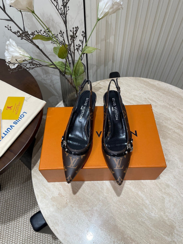 SLINGBACKS ALTI 5 CM IN PELLE DI VITELLO MONOGRAM MARRONE CIOCCOLATO