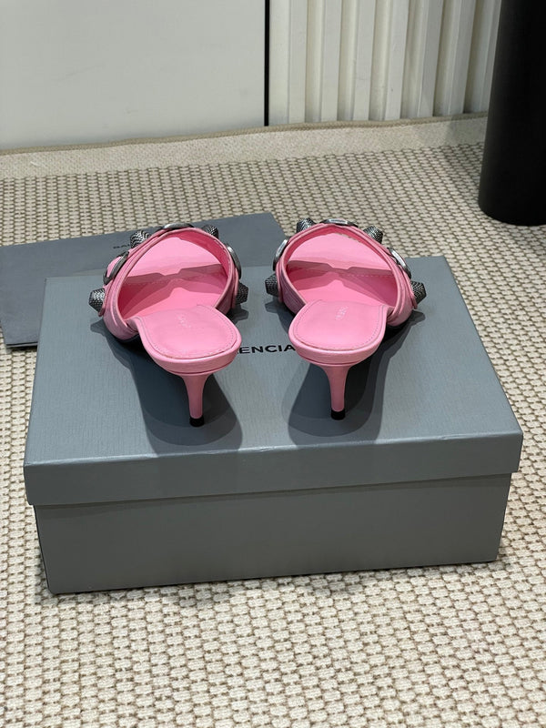 CAGOLE HIGH MULES IN SHOCKING PINK OIL-WAX SHEEPSKIN