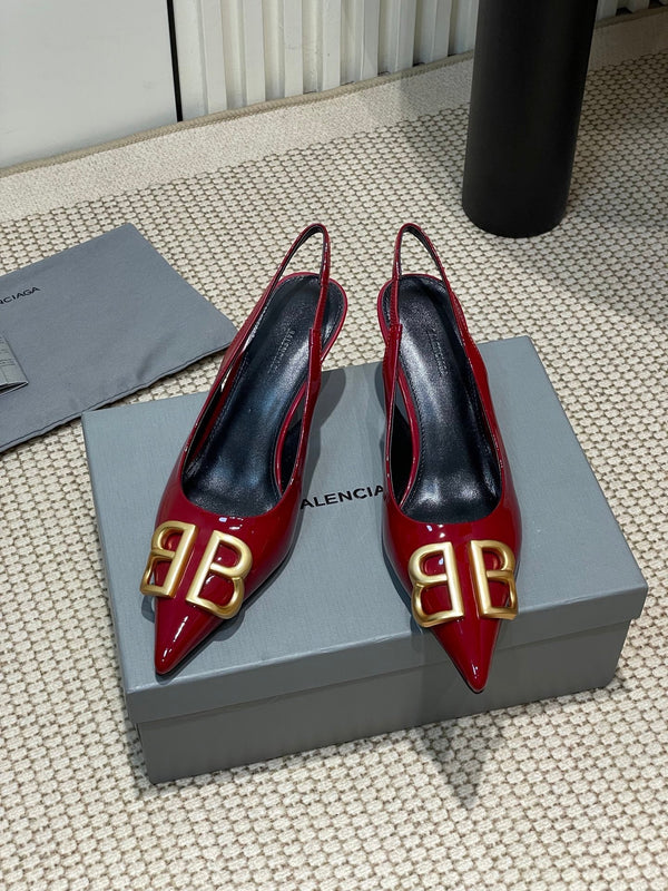 POINTED BB GOLD BUCKLE HIGH SLINGBACK 60MM IN RED PATENT CALFSKIN