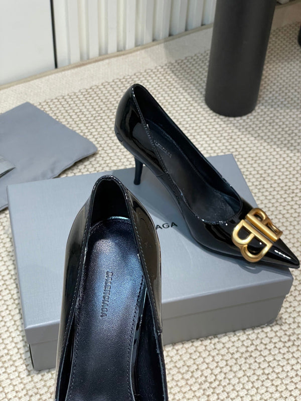 DÉCOLLETÉ ALTE CON FIBBIA ORO BB A PUNTA 80MM IN PELLE DI VITELLO VERNICIATA NERA