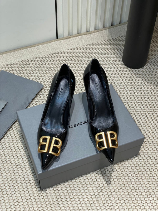 DÉCOLLETÉ ALTE CON FIBBIA ORO BB A PUNTA 80MM IN PELLE DI VITELLO VERNICIATA NERA