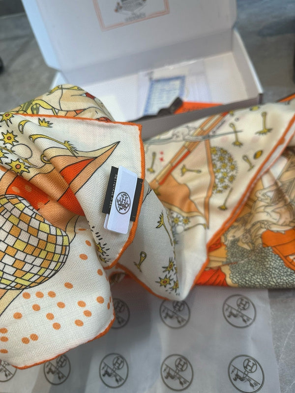 Flagship Scarf 140 CM In White Colorful Cashmere And Mulberry Silk 376505