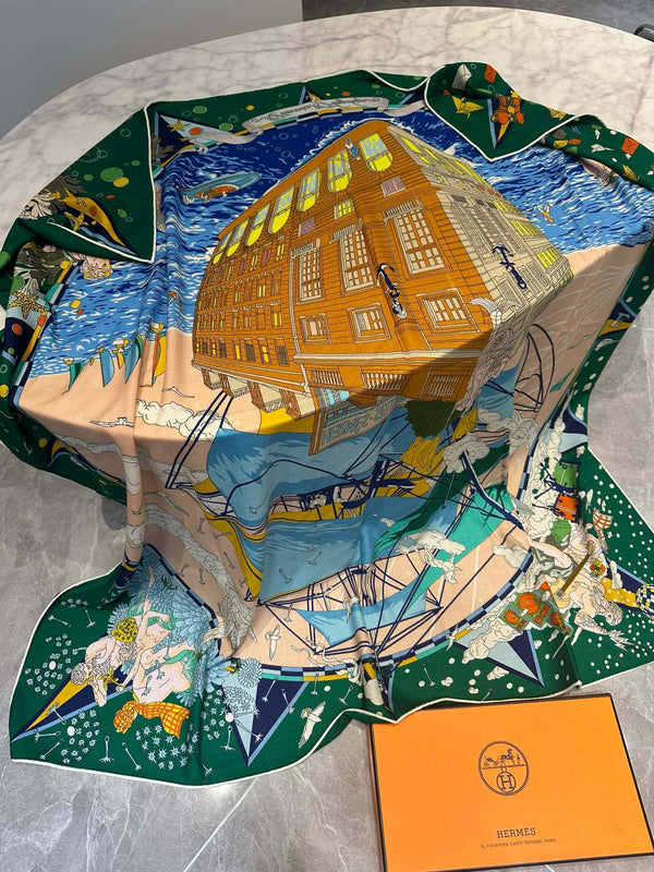 Flagship Scarf 140 CM In Dark Green Colorful Cashmere And Mulberry Silk 376506