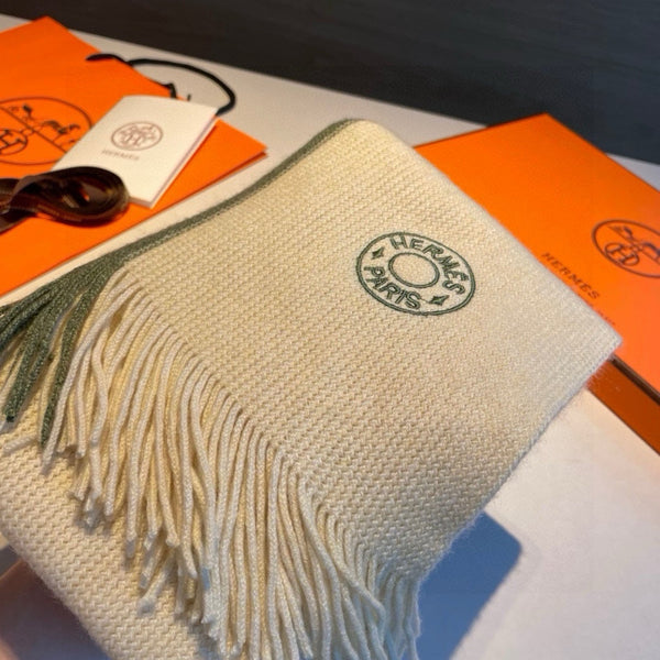 SCIARPA IN MAGLIA 180 IN CASHMERE BIANCO MISTO VERDE GIADA