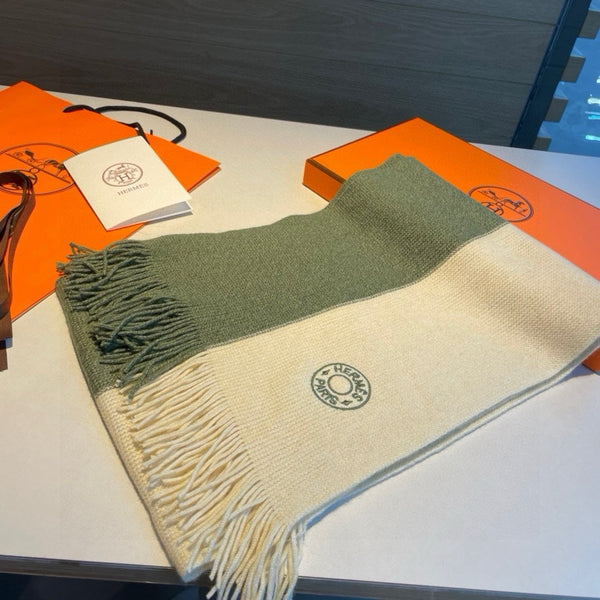 SCIARPA IN MAGLIA 180 IN CASHMERE BIANCO MISTO VERDE GIADA