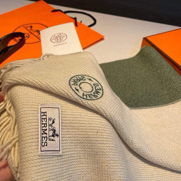 SCIARPA IN MAGLIA 180 IN CASHMERE BIANCO MISTO VERDE GIADA