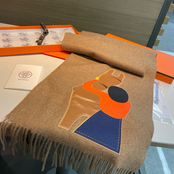 Scarf 200 CM Brown Cashmere And Leather  394476