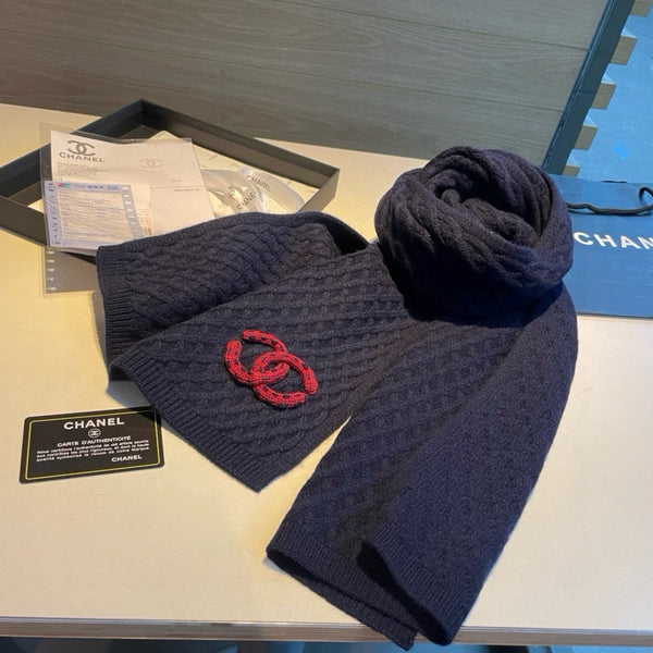 SCIARPA 170 CM IN CASHMERE BLU NAVY CON LOGO ROSSO 401991