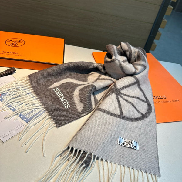 Scarf 180 CM Grey Black Mix Light Grey Wool