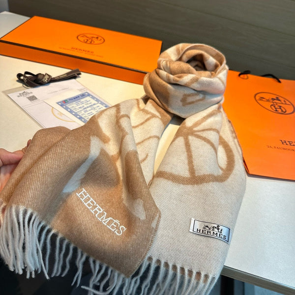 Scarf 180 CM Beige Mix White Wool