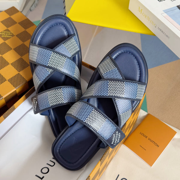 LV VENICE MULE SLIDE SANDALS MONOGRAM NAVY BLUE