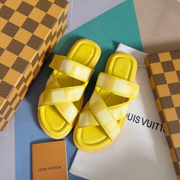 LV VENICE MULE SLIDE SANDALS MONOGRAM LEMON YELLOW