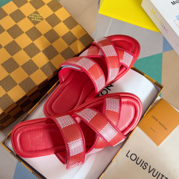 LV VENICE MULE SLIDE SANDALS MONOGRAM CHERRY RED