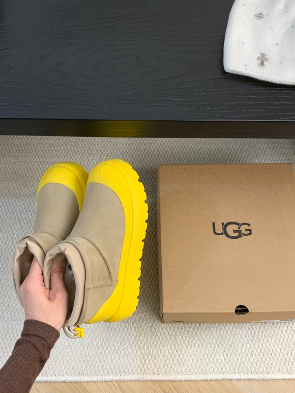 UGG Ultra Mini Ankle Boots Taupe Yellow Suede Rubber 512898