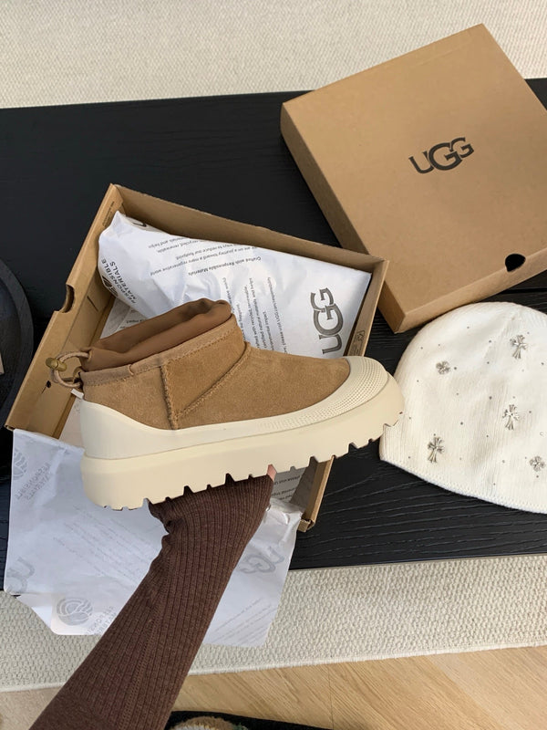 UGG Ultra Mini Ankle Boots Brown Cream Suede Rubber 512897