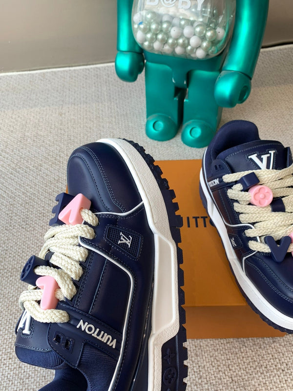 LV Trainer Maxi Sneaker Blu Carbone Pelle di vitello