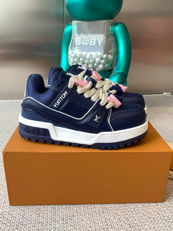 LV Trainer Maxi Sneaker Blu Carbone Pelle di vitello