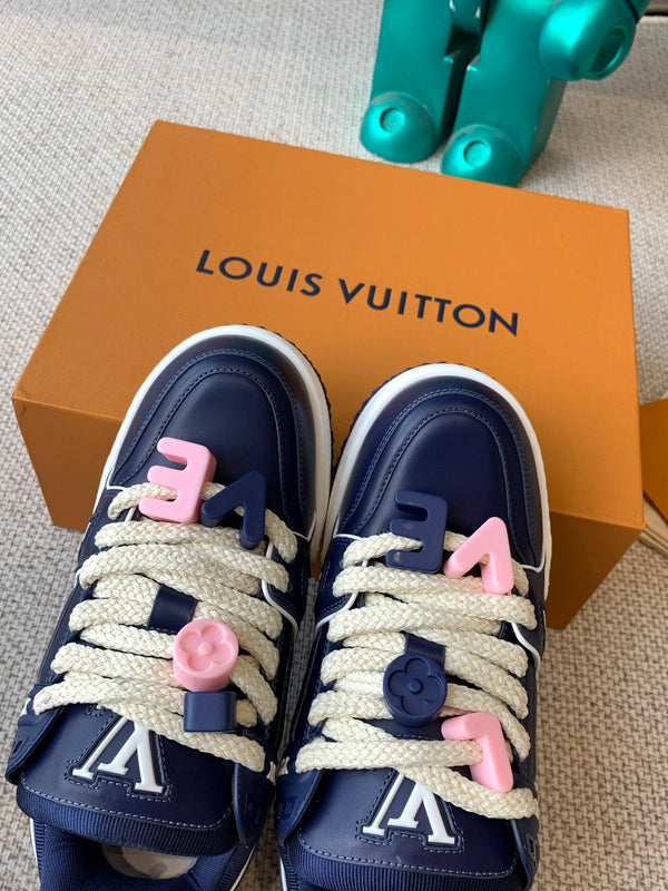 LV Trainer Maxi Sneaker Blu Carbone Pelle di vitello