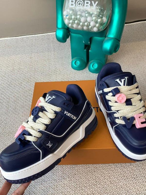 LV Trainer Maxi Sneaker Blu Carbone Pelle di vitello