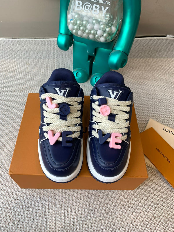 LV Trainer Maxi Sneaker Blu Carbone Pelle di vitello