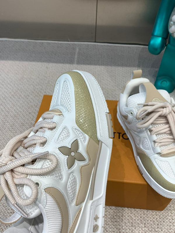 Sneaker da skate LV in tessuto a rete bianco misto beige