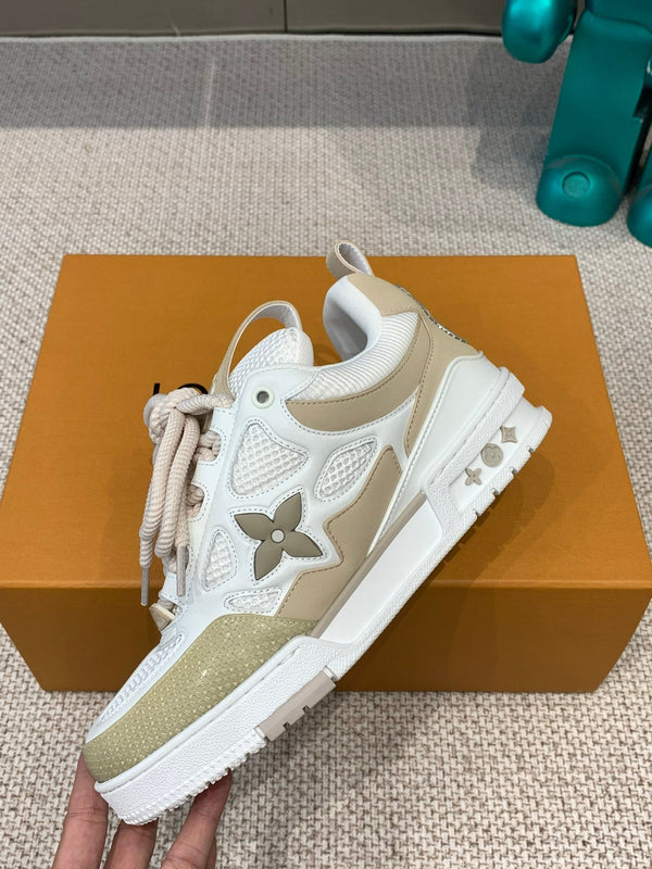 Sneaker da skate LV in tessuto a rete bianco misto beige