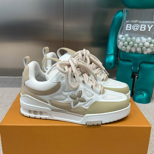 Sneaker da skate LV in tessuto a rete bianco misto beige