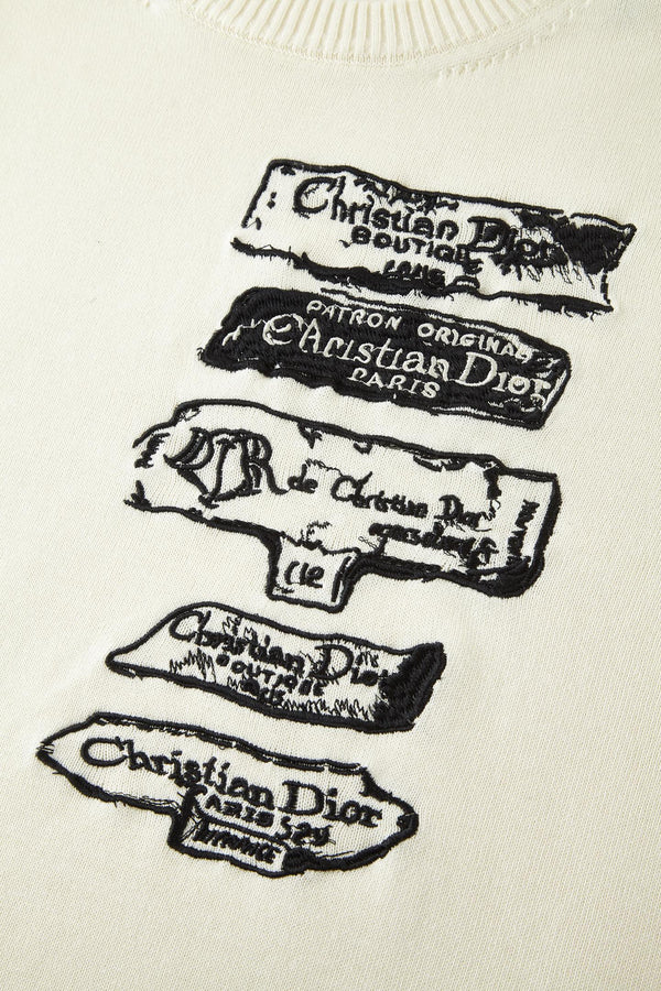 CD Embroidered Logo Sweater Beige Wool Cotton