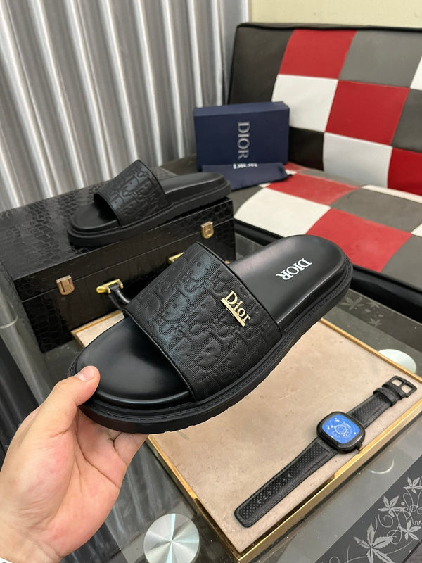 CD AQUA SLIDE SANDAL BLACK MONOGRAM CALFSKIN