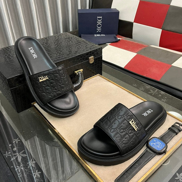 CD AQUA SLIDE SANDAL BLACK MONOGRAM CALFSKIN