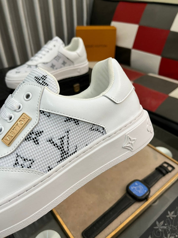 LV CLASSIC TRAINER IN RETE BIANCA E PELLE DI VITELLO