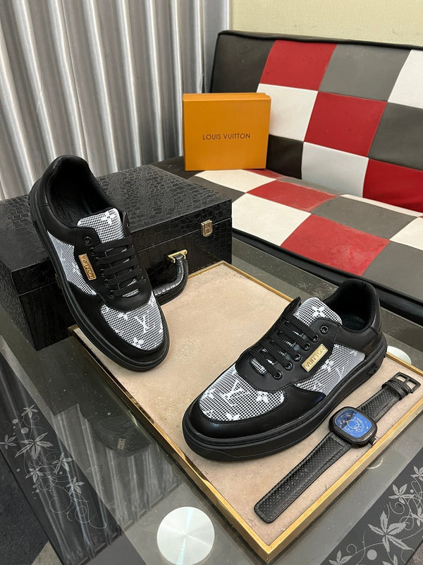 LV CLASSIC TRAINERS WHITE MESH AND BLACK CALFSKIN