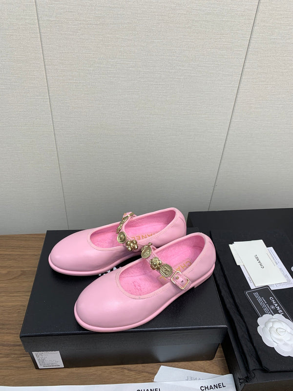 CC MARY JANES PINK CALFSKIN LIGHT GOLD METALIC