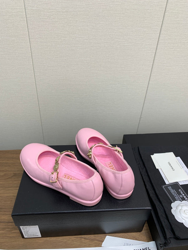 CC MARY JANES PINK CALFSKIN LIGHT GOLD METALIC