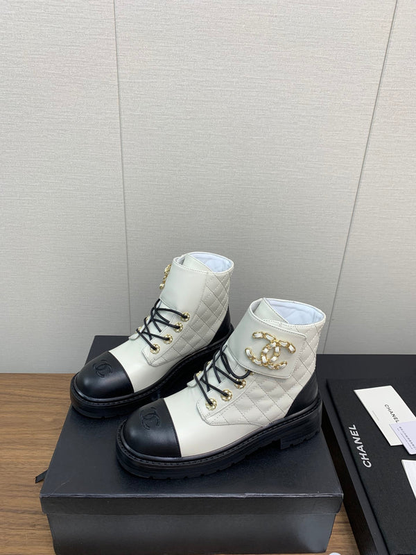 CC Ankle Boots White Mix Black Cowhide