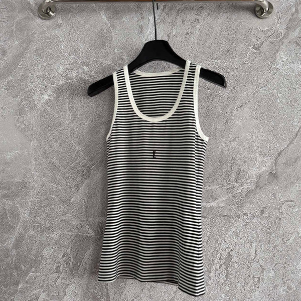 YSL Striped Vest Black mix White Cotton Polyester