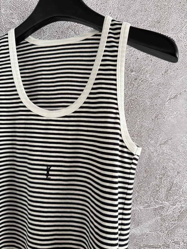 YSL Striped Vest Black mix White Cotton Polyester
