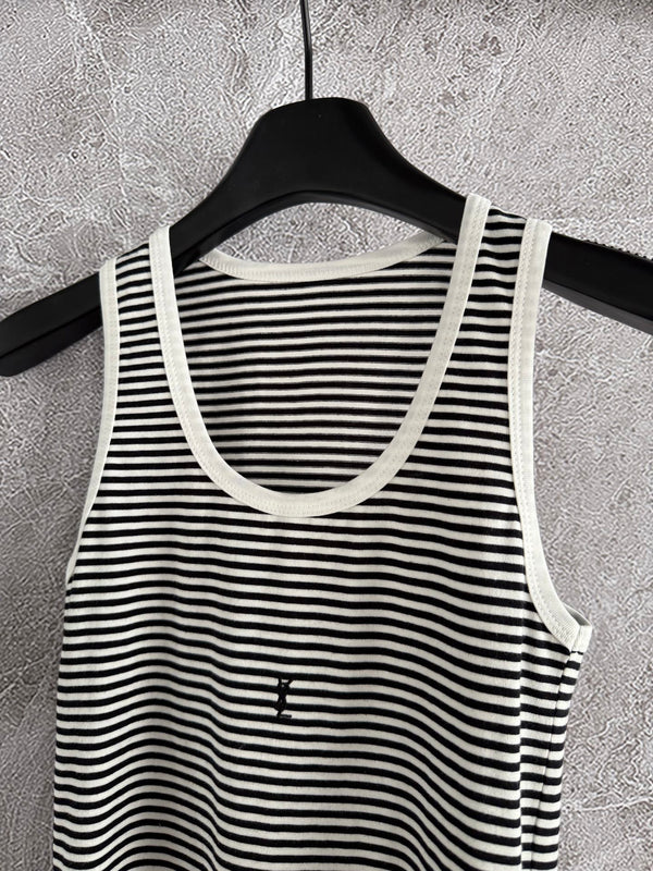 YSL Striped Vest Black mix White Cotton Polyester