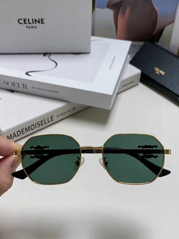 TRIOMPHE SUNGLASS 497821 IN GOLD METAL DARK TEAL LENSES