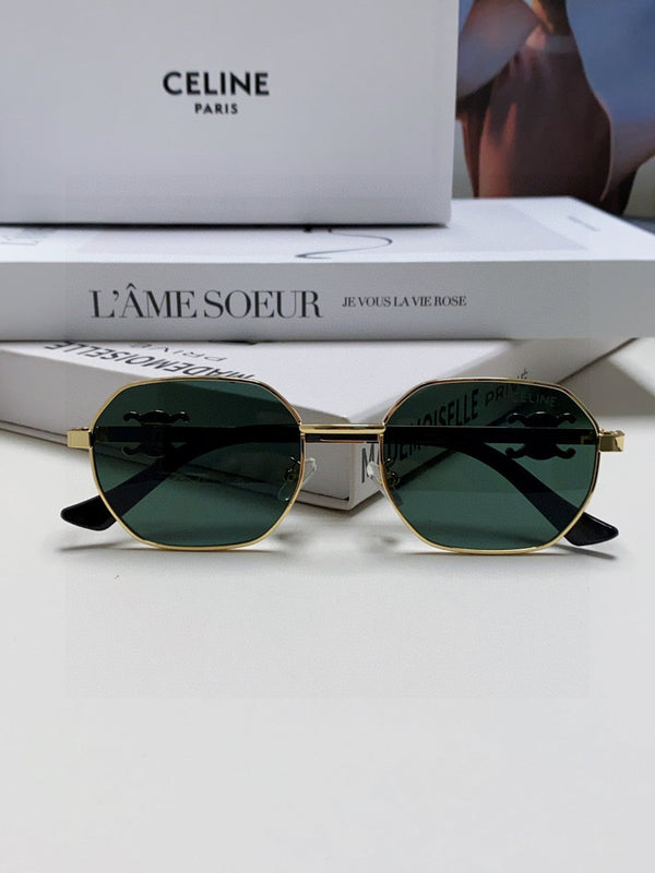 TRIOMPHE SUNGLASS 497821 IN GOLD METAL DARK TEAL LENSES