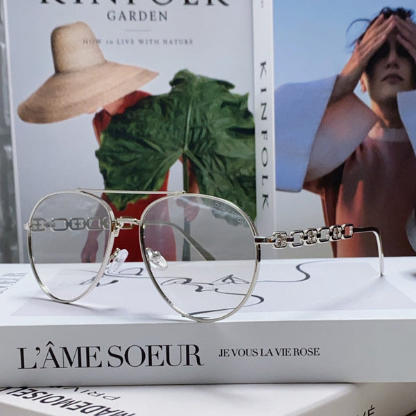 OCCHIALI DA SOLE CHAIN ​​PILOT 581379 IN METALLO ARGENTO LENTI FUMO GRIGIO CHIARO