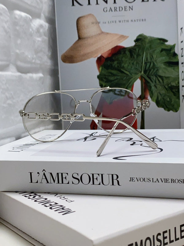 OCCHIALI DA SOLE CHAIN ​​PILOT 581379 IN METALLO ARGENTO LENTI FUMO GRIGIO CHIARO