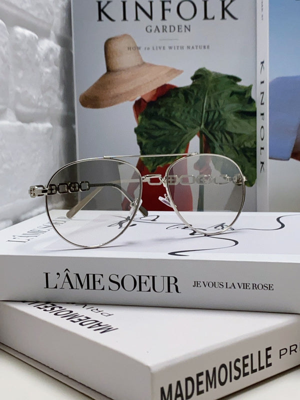 OCCHIALI DA SOLE CHAIN ​​PILOT 581379 IN METALLO ARGENTO LENTI FUMO GRIGIO CHIARO