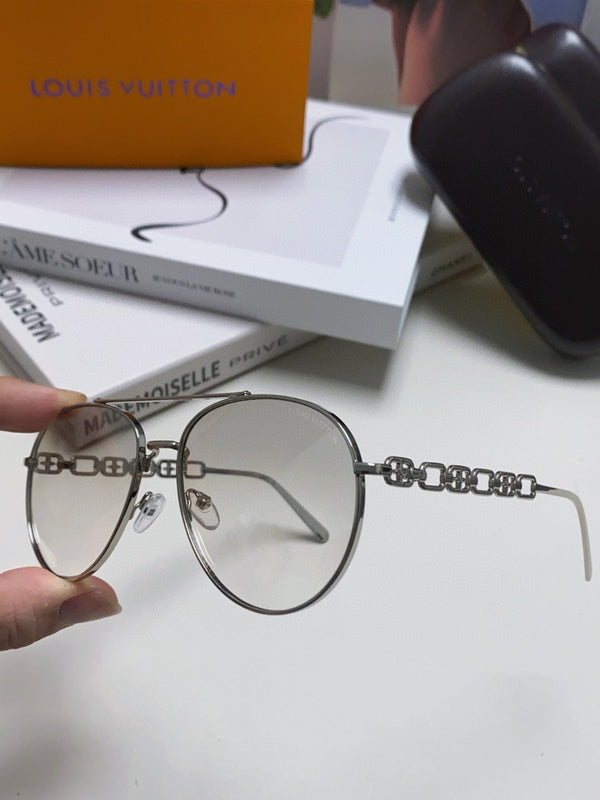 OCCHIALI DA SOLE CHAIN ​​PILOT 581379 IN METALLO ARGENTO LENTI FUMO GRIGIO CHIARO